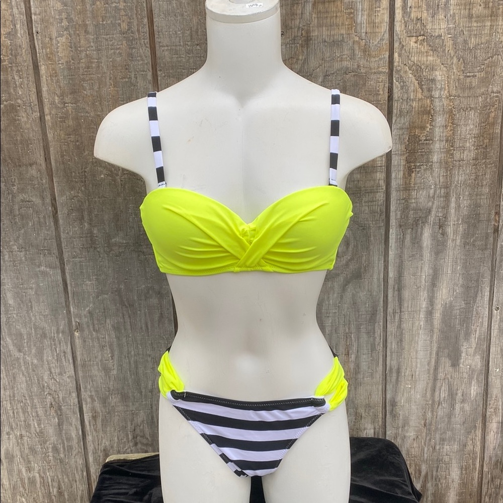 Yellow Black Stripe Bikini Matching Set Size Small